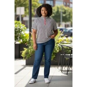 Tail 1/4 Zip Top Women 3X Black White Golf Tennis Short Sleeve Mock Neck Stretch